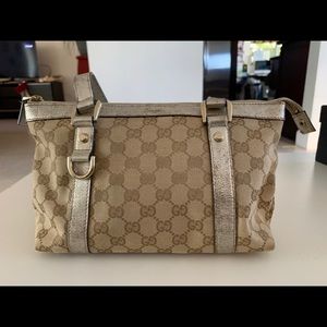 Gucci Canvas Beige and Gold Tote